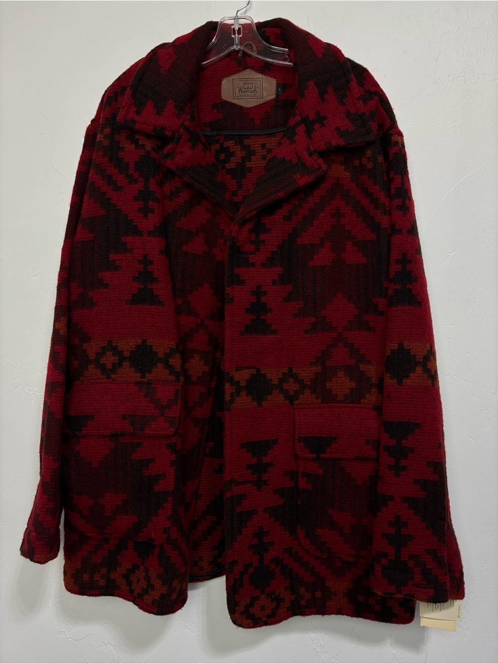 Woolrich Southwestern Red Black Heavy Wool Chore Coat Men Large NWT NO BUTTONS